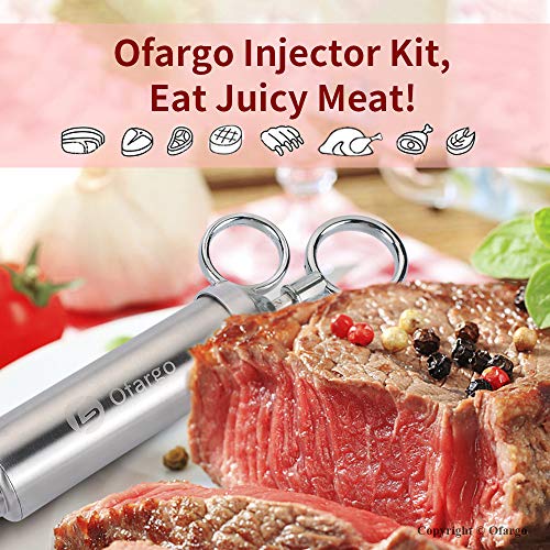 Ofargo 304-Stainless Steel Meat Injector Syringe with 3 Marinade Needles and Travel Case for BBQ Grill Smoker, 2-oz Large Capacity, Both Paper User Manual and E-Book Recipe