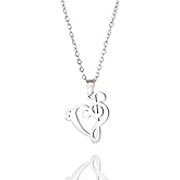SIPURIS Love Heart Musical Note Necklace for Women Stainless Steel Treble and Bass Clef Music Note Pendant Music Note Jewelry Gifts for Music Lover