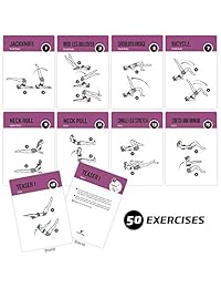 Pilates - Juego de 62 tarjetas de ejercicio para hombres y mujeres para casa, gimnasio o estudio - 50 ejercicios de esterilla, 12 estiramientos, 6 rutinas de entrenamiento para principiantes a avanzados - X grande, resistente al agua y duradero