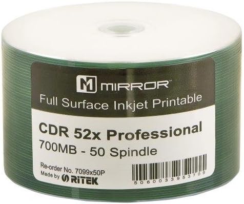 Ritek 50 x CD-R White Inkjet Printable Discs 80 Min 700MB Blank Media Recording