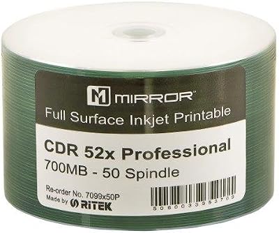 Ritek 50 x CD-R White Inkjet Printable Discs 80 Min 700MB Blank Media Recording