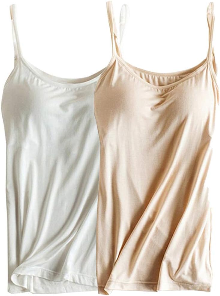 Womens Modal Built-in Bra Padded Camisole Yoga Tanks Tops