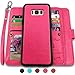 Galaxy S8 Plus Cases,Magnetic Detachable Lanyard Wallet Case with [8 Card Slots+1 Photo Window][Kickstand] for Galaxy S8 Plus-6.2 inch, CASEOWL 2 in 1 Premium Leather Removable TPU Case(Hot Pink)