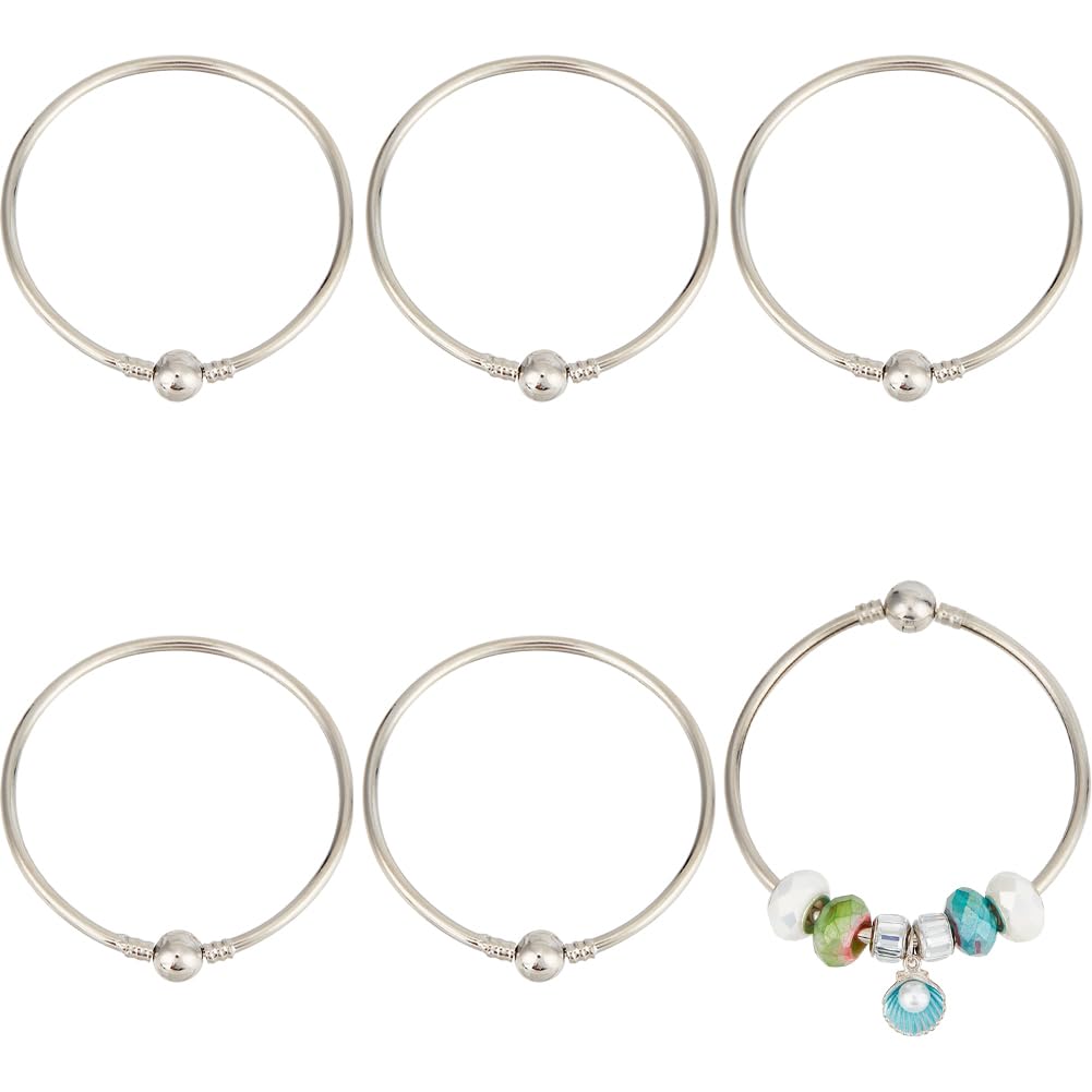 SUNNYCLUE 1 Box 6Pcs Metal Snake Bracelet Chain Bulk Silver Brass Charm Bracelets Chains Sterling European Bendable Extender Adjustable String Large Hole Chain for jewellery Making Bracelet DIY Crafts