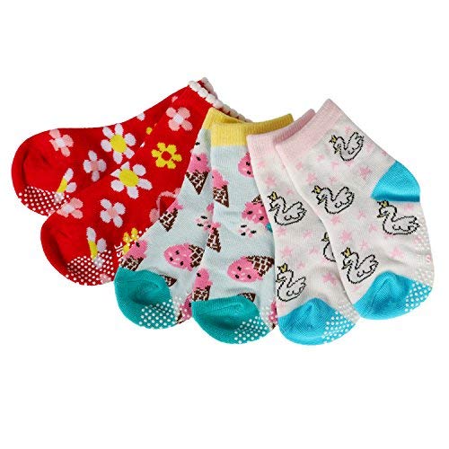 Assorted Non Skid Ankle Cotton Socks Baby Walker Girls Toddler Anti Slip Crew Socks with Grip for 12-36 Month Baby - Thumbnail 2