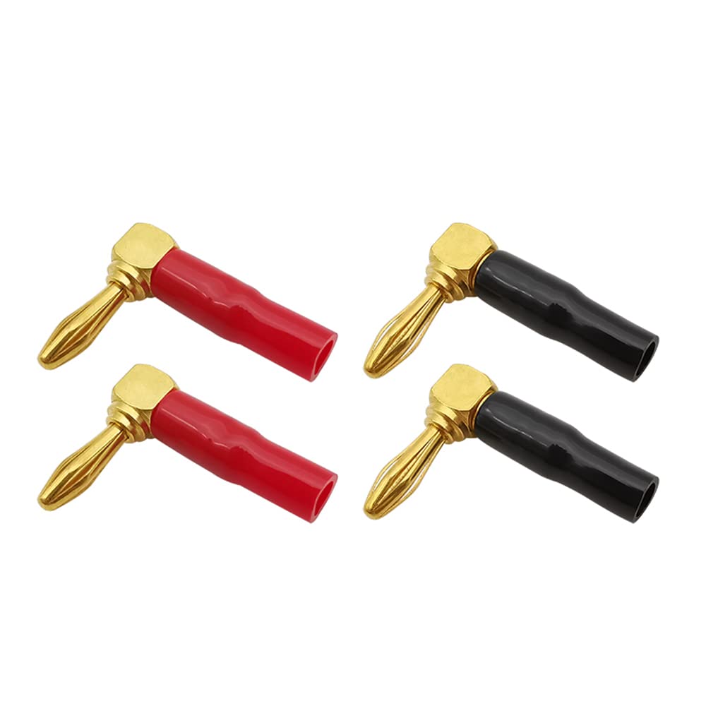 WANGCL 4Pcs Banana Plugs Connectors 90 Degree, Gold Plated Brass Speaker Cable Connectors Plugs 4mm for Speaker Wire/Home Theater/Wall Plate/Audio Receiver