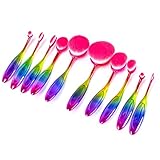 MixBeauty Professional 10 Pcs Oval Face Toothbrush Makeup Brushes Sets Countour Cream Powder Concealer Blush Cosmetic Foundation Brush (Rainbow)