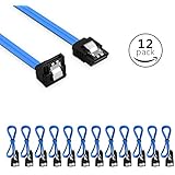 Sata Cable 12 Pack 18 Inch SATA III 6.0 Gbps Data Cable with Locking Latch and 90-Degree Plug, Blue (18inch 12 Pack Sata Cable)