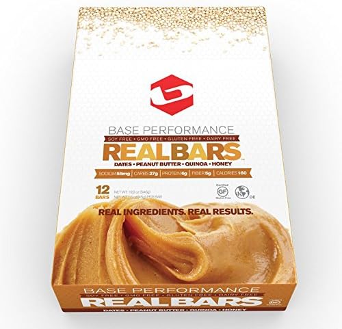 BASE Performance REAL BAR Box of 12 - Peanut Butter Flavor | Gluten Free, Soy Free, GMO Free, and Dairy Free - Contains Peanut Butter / Dates / Quinoa / Honey and many other natural ingredients