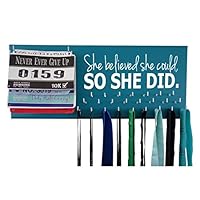 Running On The Wall - Race Bib and Medal Display Rack- Wall Mounted Sports Medal Holder and Hanger for 5K, 10K and Marathons Runners - SHE Believed SHE Could, SO SHE DID