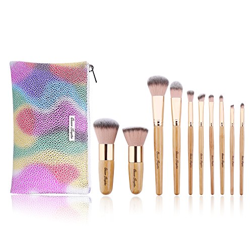 10 Pcs Makeup Brush Set Professional Bamboo Handle Make up Brush Foundation Powder Eyebrow Eyeshadow Eyebrow Concealer Lip Brushes Kits Cosmetic Tools With Colorful Artificial Leather Bag