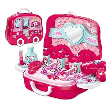Manvi Toys Beauty Makeup Pretend Play Toy Set for Girl with Carry Suitcase.