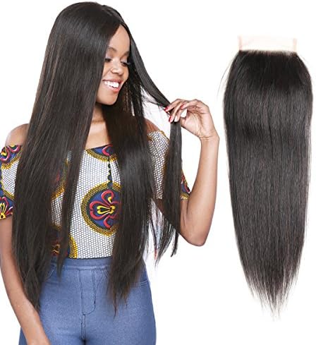 Puddinghair Free Part Closure Straight Virgin Brazilian Hair 4“x4“ Lace Closure 130% Density Natural Black Unprocessed Human Hair Closure (8")