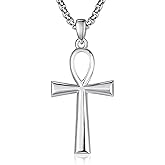 ADMETUS 925 Sterling Silver Coptic Ankh Cross Necklace, Protection Egyptian Jewelry Religious Gifts for Men with 2.5mm 22"+2" Chain