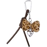 Sudaporn Leopard Print Bow Pom Pom Keychains Y2K Leopard Bow Bag Charms for Women Girls Y2K Faux Fur Bag Accessories Handbags Purse Vintage Fluffy Bownot Keychain Charm for Wallet Car Key