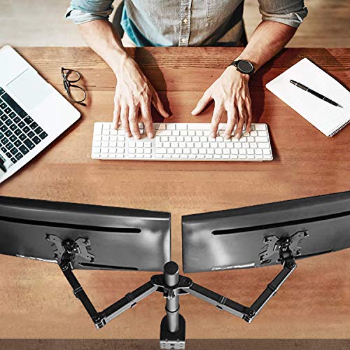 MAIDeSITe Dual Monitor Stand Adjustable Height PC Desk Mount for 13-27”Computer/TV Screens, 22 lbs per Arm,Swivel 180°, Rotate 360°