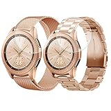 CAGOS Compatible Galaxy Watch (42mm) Bands Rose Gold Sets, 20mm 2 Pack Metal Band+Milanese Loop Mesh Bracelet Strap for Galaxy Watch 42mm/ Garmin Vivoactive 3/ Ticwatch E Smartwatch - Rose Gold