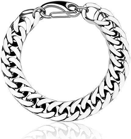 EZcapes Stainless Steel Bracelets for Men Cuban Curb Link Chain Bracelets Silver 8.6 Inches