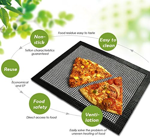 BBQ Grill Mat Set of Five Non-stick Baking Mats Heat Resistant, Durable, Reusable, Easy-to-Clean Barbecue Mat for Baking Gas, Charcoal and Electric Grill 16'' x13'' (Black Mesh)
