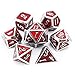 Haxtec Metal Dice Set D&D Red Silver DND Dice Set for Dungeons and Dragons RPG Games Leather Dice Bag DND Gifts-Glossy Enamel Dice (Silver Red)