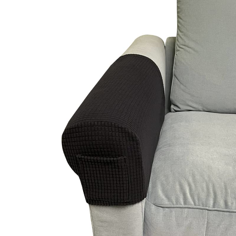 Skybook Armrest Chair Covers with 1 pocket Stretch Armchair Couch Arm Rest Cover Anti-Slip Spandex Polyester Sofa Chair Arm Caps Slipcovers for Furniture Protector Set of 2 (Black)