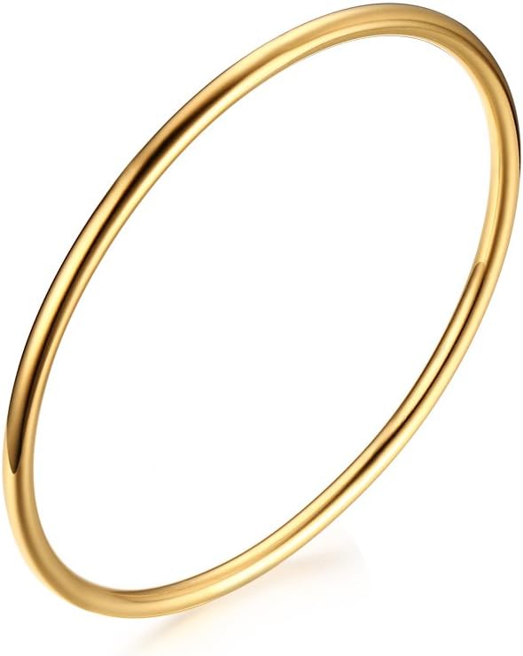 Joielavie Jewellery 3MM Small Smooth Simple Bangle Bracelet Stainless Steel High Polished Christmas Birthday Gift for Girls Lady Women Color Gold Silver Rose Gold (with Gift Bag)