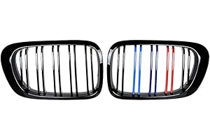 ASTRA DEPOT 1 Pair Front Hood Kidney Grille Compatible with 1999-2002 E46 2-Door Pre-LCI (Glossy Black + M-Color, Double Line)