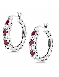 Genuine Rojo Ruby y blanco Diamond Accent arete de plata de ley 925