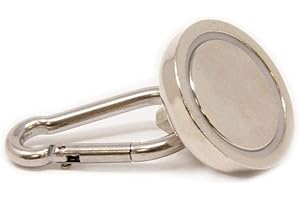 FIRST4MAGNETS N42 Neodymium Pot Magnet with Carabiner - 1-3/8 in. Dia - 79.38lbs Pull (Pack of 1)