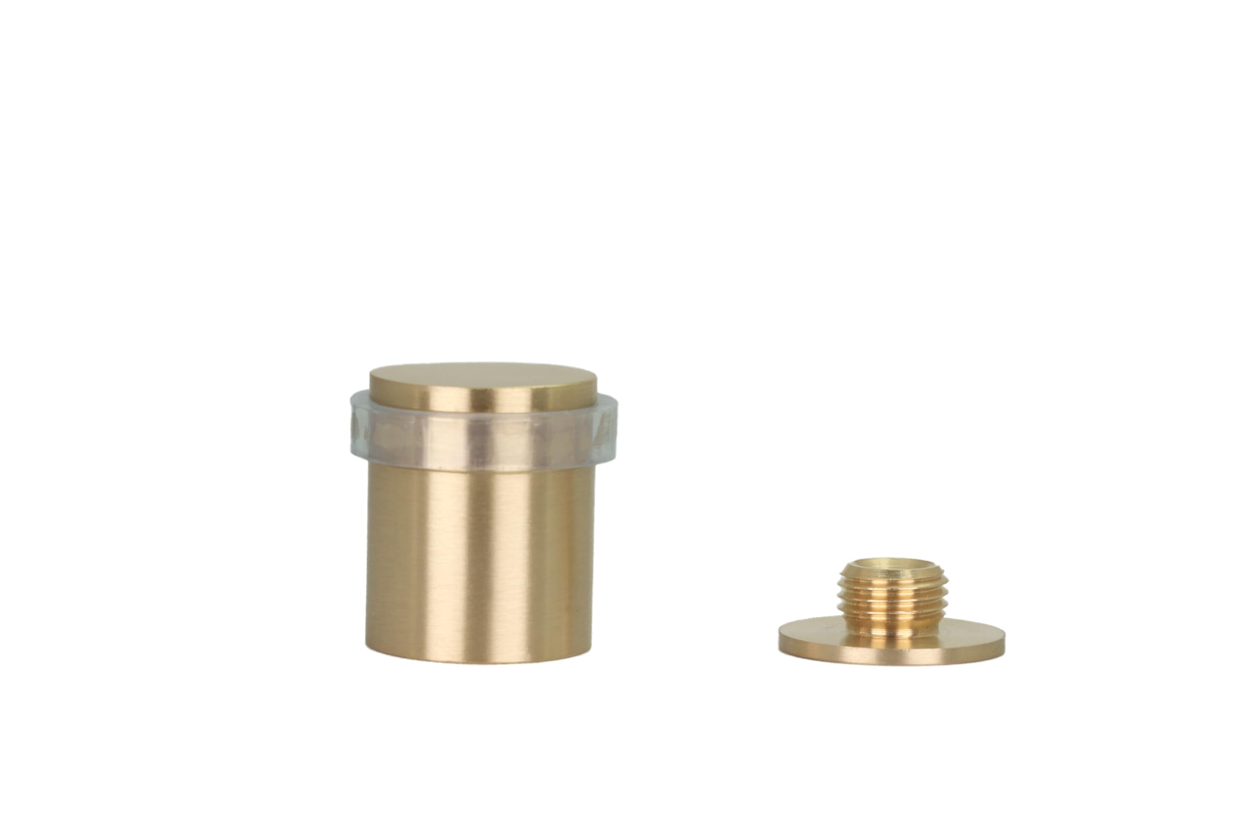 EVI Herrajes | Brass Door Stop | Ø24x30mm | Floor Mounted | Matte Finished Brass | Transparent Silicone Protection | Includes Screw + Fastening Plug | Model I-18024X30-TCB