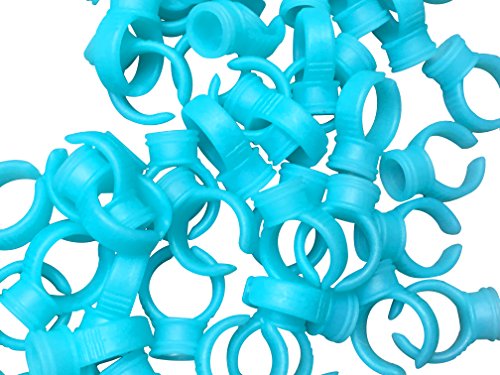 100 Pieces Disposable Ring Cups for Eyelash Adhesive Glue and Applying False Eyelash Extensions, Microblading Tattoo Pigment Holder, Nail Art Turquoise Blue - Thumbnail 5