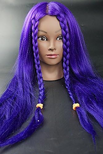 20-22" Purple to Blue Cosmetology Mannequin Manikin Training Head[Black Skin]-New Bee Hair