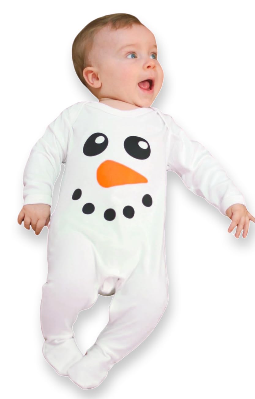 Babies Outfit for Boys or Girls | Cute Snowman Baby Sleepsuit Romper Clothes, Gift or Costume | BABY MOO'S UK (3-6 Months, Sleepsuit)
