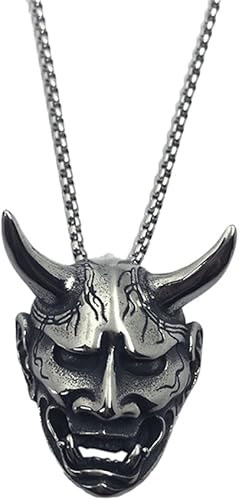 Amazon Co Jp Gudeke ジュエリー アクセサリー ガンメタリック 和柄 夜叉 般若の面 能面 ペンダント ネックレス 60cm ジュエリー