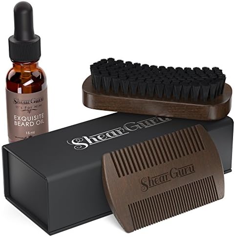 Natural Complete Care Beard Grooming Kit for Men– Includes 100% Boar Bristle Bamboo Brush, Handmade Wood Comb and Beard Oil that Promotes Beard Health and Growth (regular)