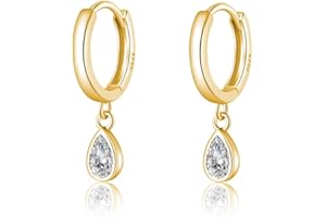 SLUYNZ 925 Sterling Silver Small Teardrop Hoop Earrings for Women Teens Tiny CZ Droplet Huggie Earrings with Diamond Dangle