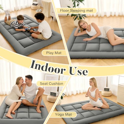 DOWNSTORIA Japanese Floor Mattress, Foldable Futon Mattress Tatami Mat with Handles, Portable Roll Up Tatami Sleeping Mat, Guest & Camping Floor Bed for Adults, Twin Size, Grey(39x80)