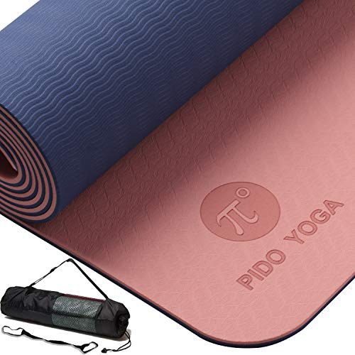 WWWW PIDO Yoga Mat Eco Friendly TPE Non Slip Yoga Mats by SGS Certified with Carrying Strap and Bag,72″x24″ Extra Thick 1/4″ for Yoga Pilates Fitness Exercise Mat(Pink + Navy Blue)
