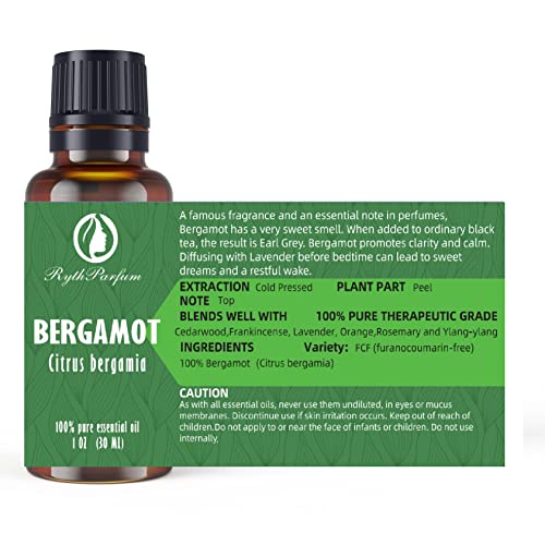 RythParfum Bergamot Oil (3 Pack of 1oz) with Eye Dropper|100% Pure Undiluted Natural Oil with Eye Dropper for Diffuser,Humidifier,Refreshing,Aromatherapy|Dropping CAPS for Face,Hair, Skin,Massage