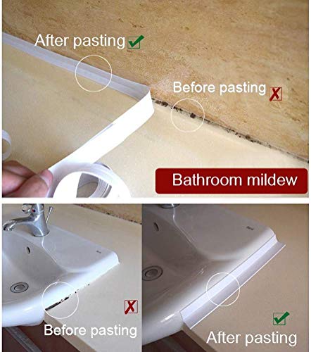 Caulk Strip,2 Pack PE Self Adhesive Sealing Tape Bathtub Waterproof Sealant Caulk Tape Toilet Bathroom Shower Kitchen and Wall Sealing Strip Trim 38mmx3.2m White - Thumbnail 4