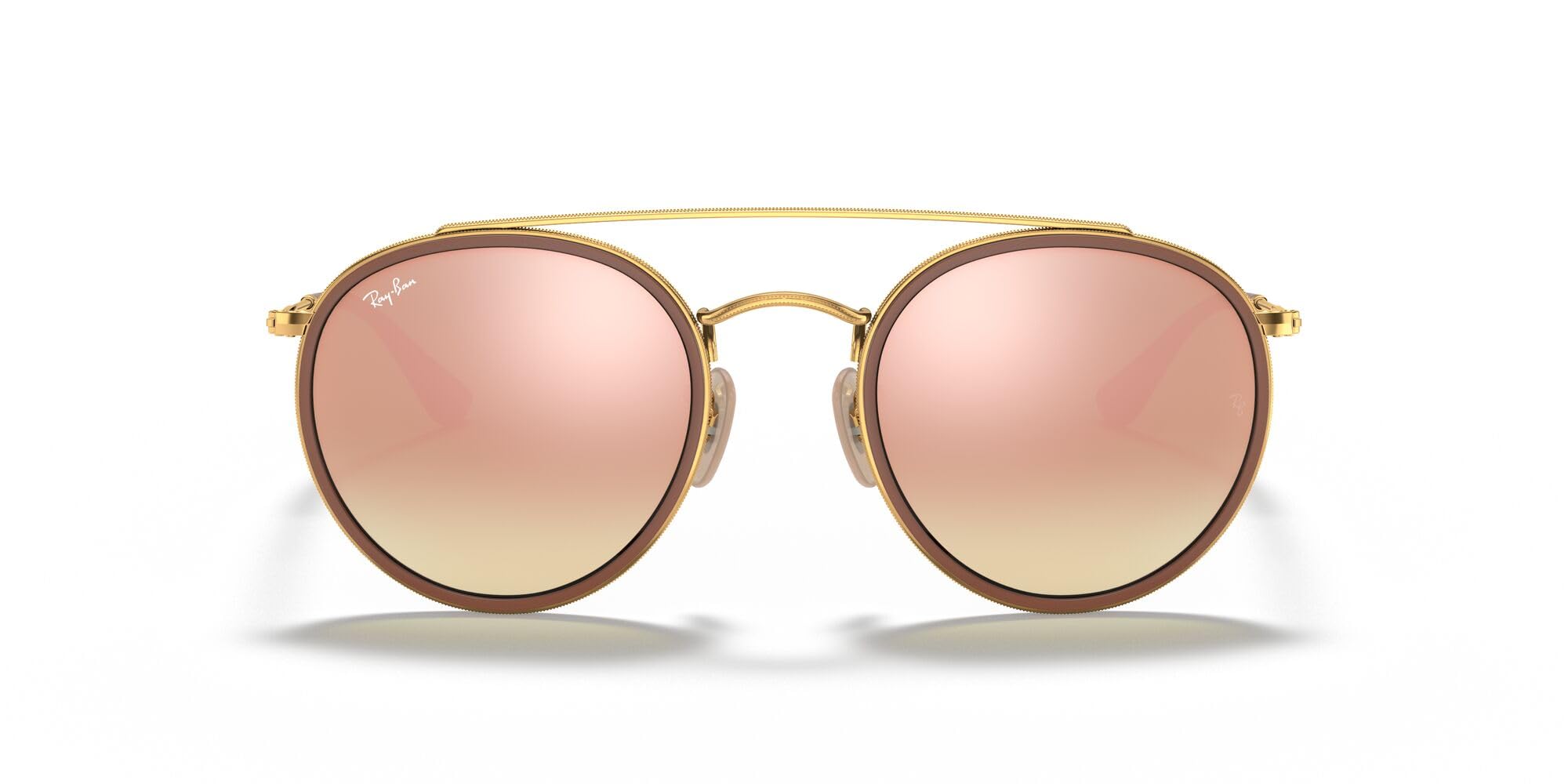 Ray-Ban Unisex RB3647N Double Bridge Round Sunglasses, Gold/Brown Gradient Mirrored Pink, 51 mm