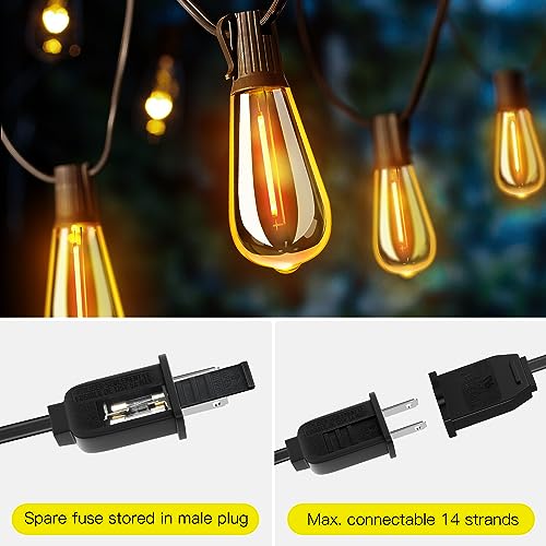 OHLUX String Lights for Outside,120FT Dimmable Outdoor String Lights with 62 Shatterproof ST38 LED Vintage Edison Bulbs,2200K Connectable Hanging Lights for Deck Porch Bistro Gazebos Balcony Garden