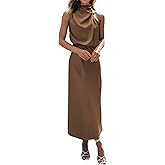 BTFBM Cocktail Dresses for Women Satin Silk Sleeveless Mock Neck High Waist Maxi Wedding Guest Dress Spring Clothes 2026