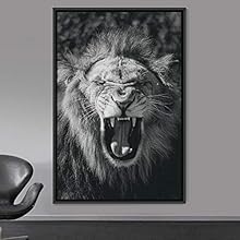 signwin Framed Canvas Wall Art Duotone Lion Animals Black and White Bohemian Duotone Elephants Expressive Grey Living Room Photography - 16x24 inches