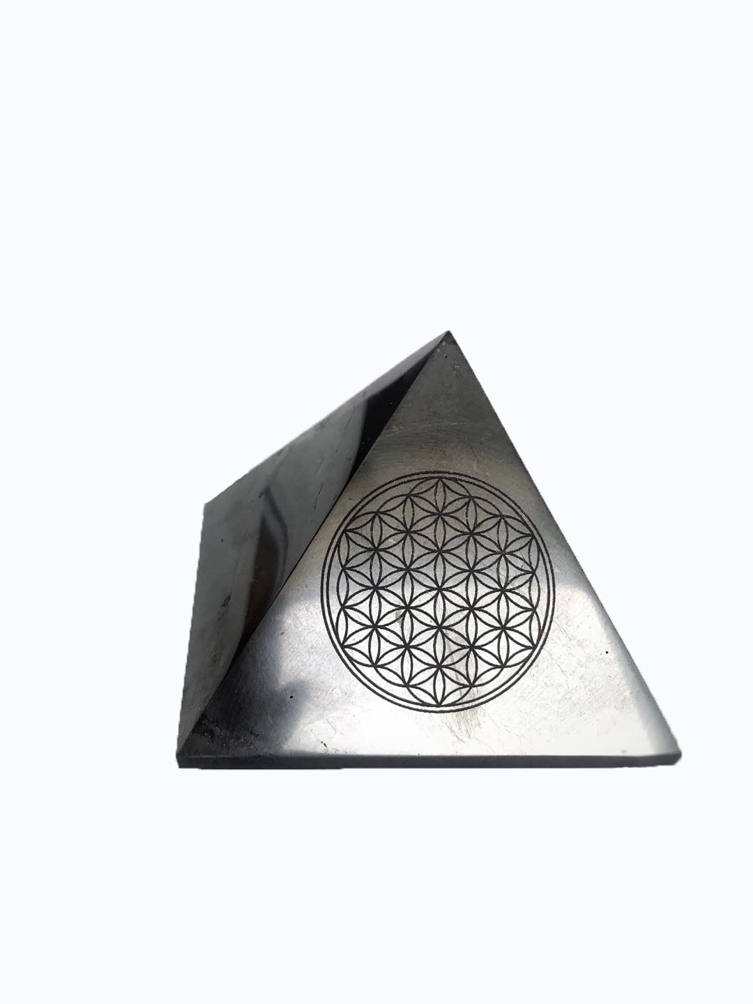 KASHU Shungite directly from Karelia: pyramid 10 cm flower of life polished