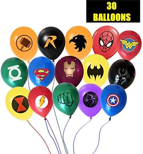 JUSTICE LEAGUE INSPIRED SUPERHERO AVENGER BALLOON BUNDLE - 30 LARGE 12 INCH BALLOONS 15 DIFFERENT STYLES