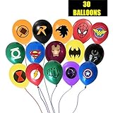 JUSTICE LEAGUE INSPIRED SUPERHERO AVENGER BALLOON BUNDLE - 30 LARGE 12 INCH BALLOONS 15 DIFFERENT STYLES