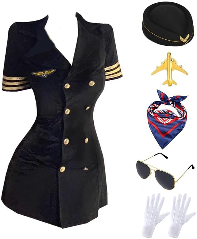 Amazon.com: Music Legs Mile High Club Stewardess Costume Black