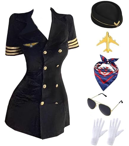 Amazon.com: Music Legs Mile High Club Stewardess Costume Black