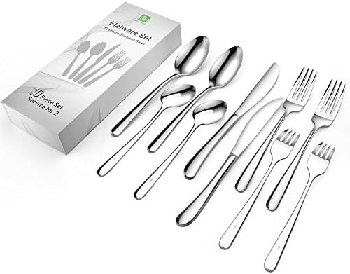 10-Pieces Stainless Steel Silverware Flatware Set Mirror Polished, Include Knife/Fork/Spoon, Dishwasher Safe, Service for 2